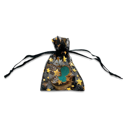 Black with Gold Star Organza Drawstring Pouch Gift Bags