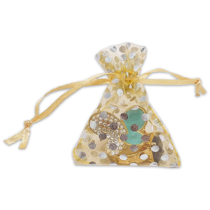 Gold with Silver Polka Dot Organza Drawstring Pouch Gift Bags