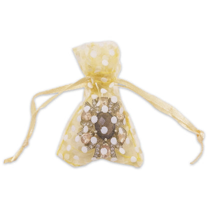 Gold with White Polka Dot Organza Drawstring Pouch Gift Bags
