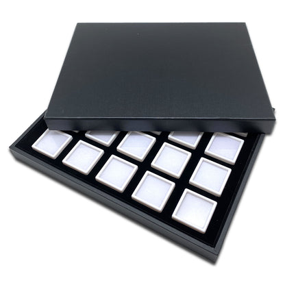 20 White Gem Boxes with Black Wood Tray and Lid