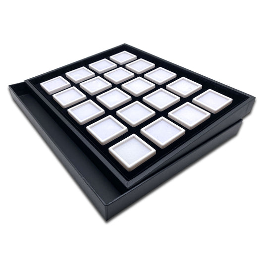 20 White Gem Boxes with Black Wood Tray and Lid