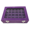 8" x 6" 24 Compartment Purple Velvet Display Case w/ Glass Top