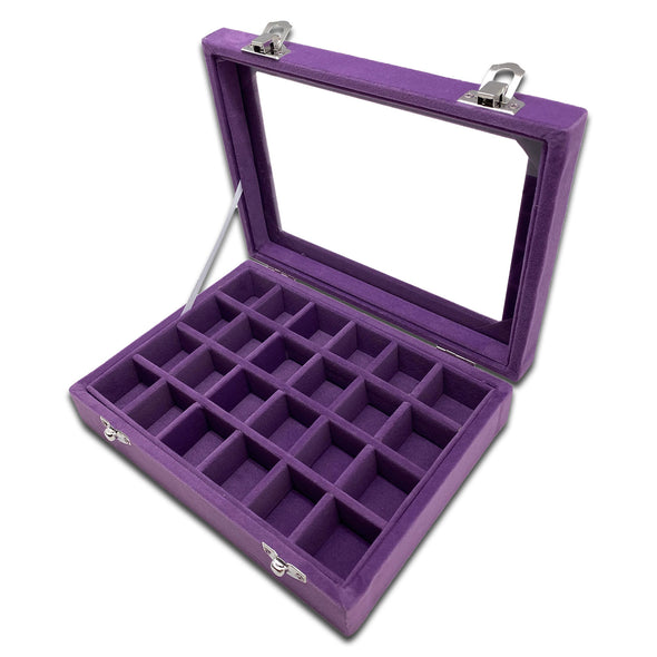 8" x 6" 24 Compartment Purple Velvet Display Case w/ Glass Top