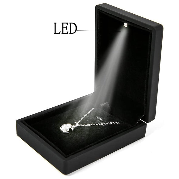 3 1/2" x 2 3/4" Matte Black Plastic Pendant Jewelry Box with LED Light