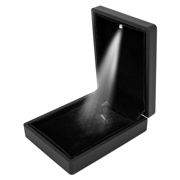3 1/2" x 2 3/4" Matte Black Plastic Pendant Jewelry Box with LED Light
