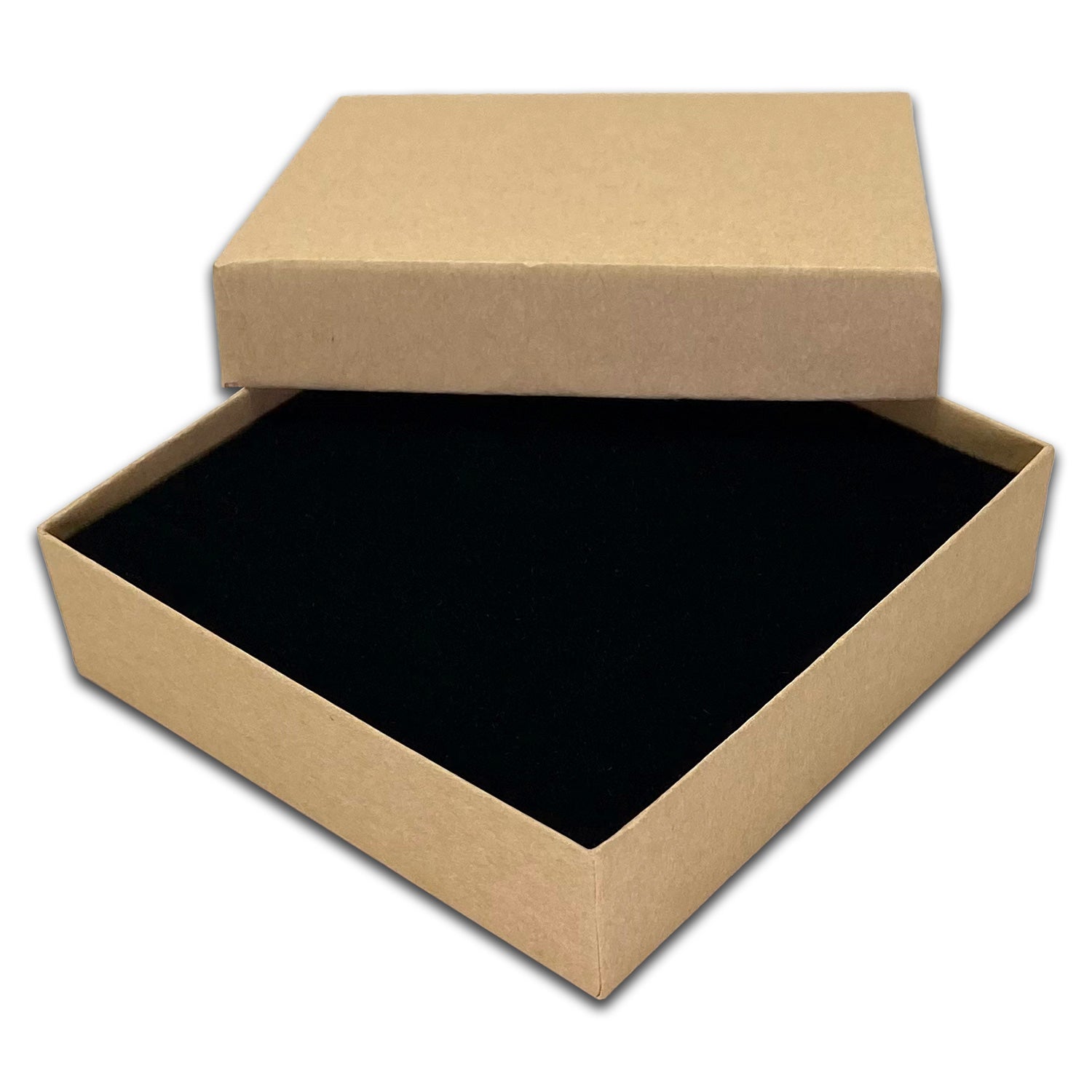 3 1/2" x 3 1/2" Kraft Pendant Necklace Paper Box with Black Foam Insert