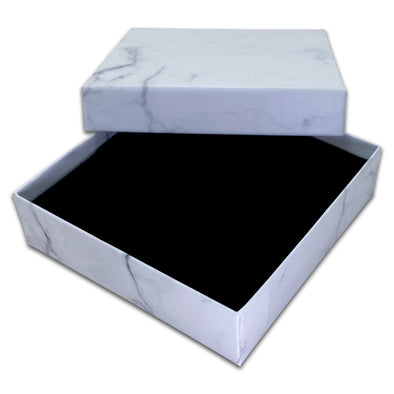 3 1/2" x 3 1/2" Marble White Pendant Necklace Paper Box with Black Foam Insert