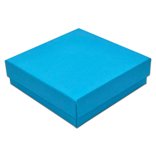 3 1/2" x 3 1/2" x 1" Azure Blue Cotton Filled Paper Box