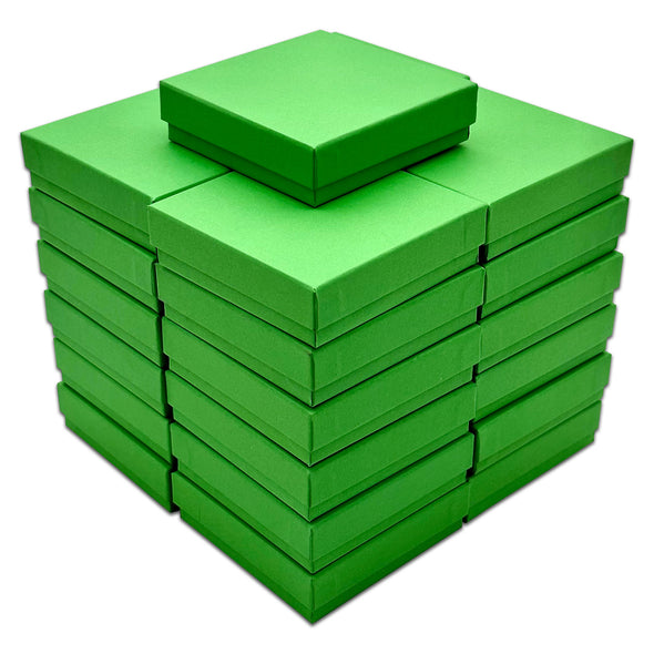 3 1/2" x 3 1/2" x 1" Light Green Cotton Filled Paper Box (25-Pack)