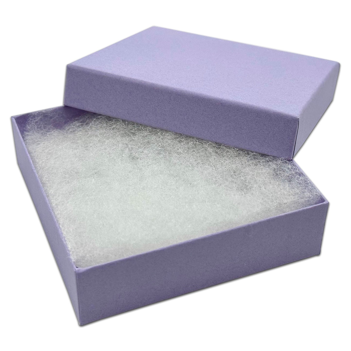 3 1/2" x 3 1/2" x 1" Light Lavender Cotton Filled Paper Box