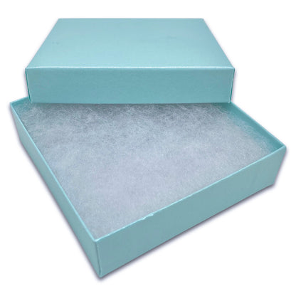 3 1/2" x 3 1/2" x 1" Light Pearl Teal Cotton Filled Paper Box