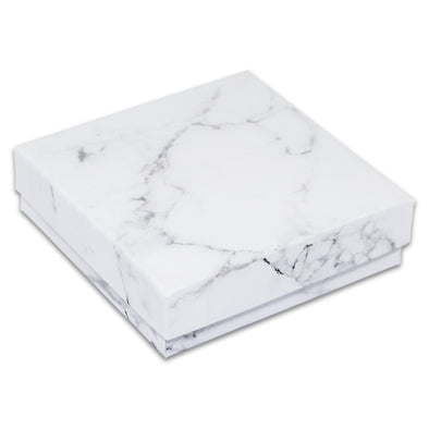 3 1/2" x 3 1/2" x 1" Marble White Cotton Filled Paper Box