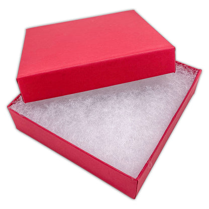 3 1/2" x 3 1/2" x 1" Matte Red Cotton Filled Paper Box