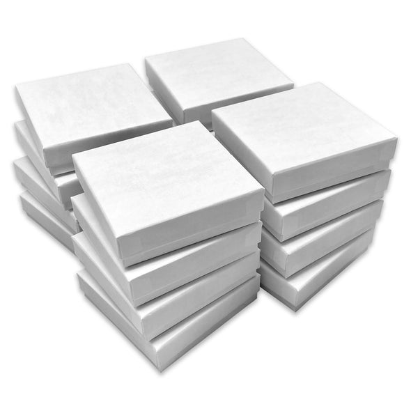 3 1/2" x 3 1/2" x 1" Matte White Cotton Filled Paper Box