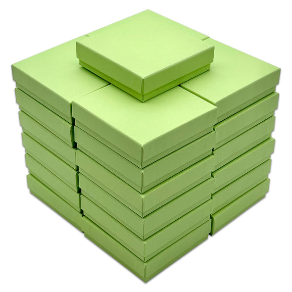 3 1/2" x 3 1/2" x 1" Mint Green Cotton Filled Paper Box (25-Pack)