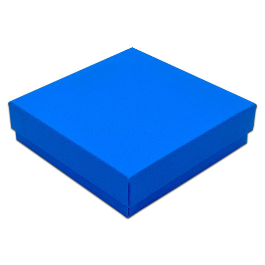 3 1/2" x 3 1/2" x 1" Neon Blue Cotton Filled Paper Box