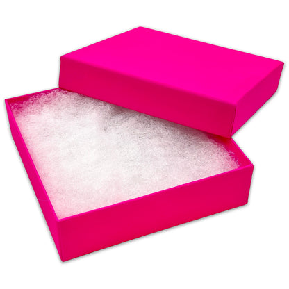 3 1/2" x 3 1/2" x 1" Neon Fuchsia Cotton Filled Paper Box