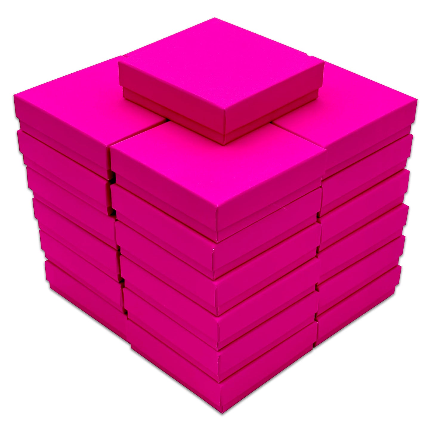 3 1/2" x 3 1/2" x 1" Neon Fuchsia Cotton Filled Paper Box