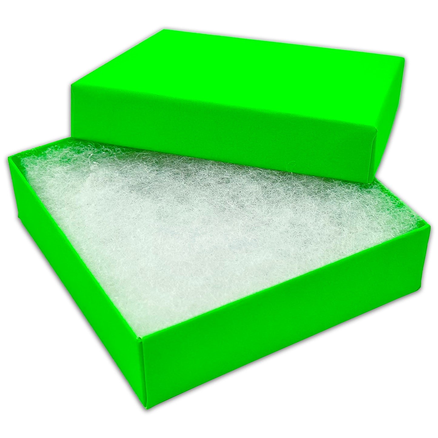 3 1/2" x 3 1/2" x 1" Neon Green Cotton Filled Paper Box