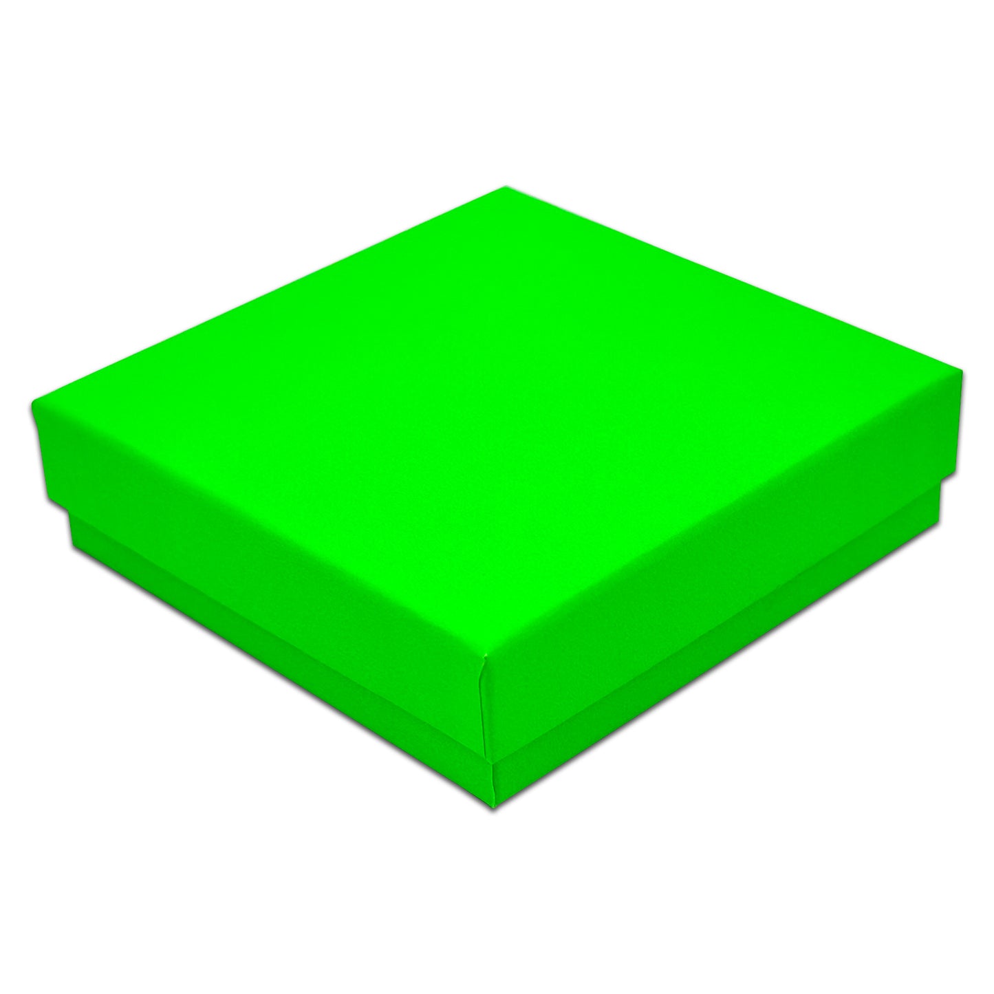 3 1/2" x 3 1/2" x 1" Neon Green Cotton Filled Paper Box