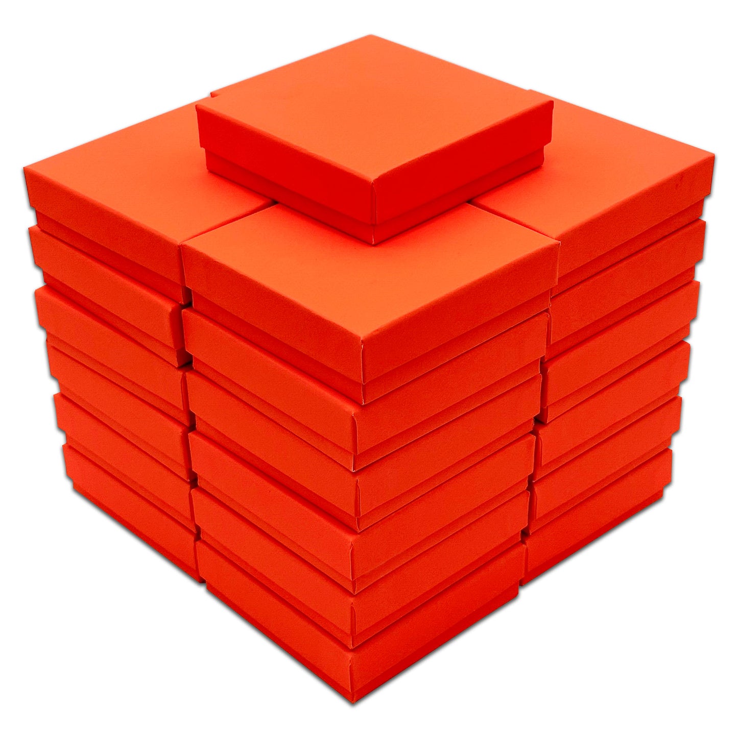 3 1/2" x 3 1/2" x 1" Neon Orange Cotton Filled Paper Box