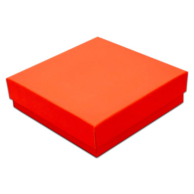 3 1/2" x 3 1/2" x 1" Neon Orange Cotton Filled Paper Box (25-Pack)