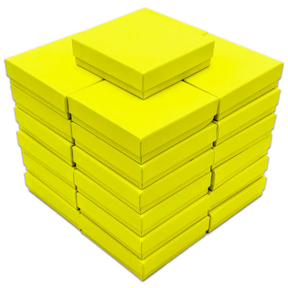 3 1/2" x 3 1/2" x 1" Neon Yellow Cotton Filled Paper Box