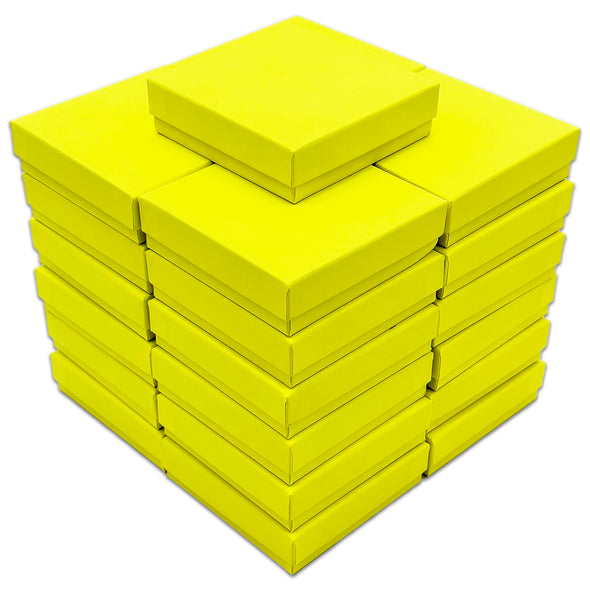3 1/2" x 3 1/2" x 1" Neon Yellow Cotton Filled Paper Box (25-Pack)