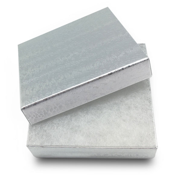 3 1/2"W x 3 1/2"D x 1"H Silver Cotton Filled Paper Box