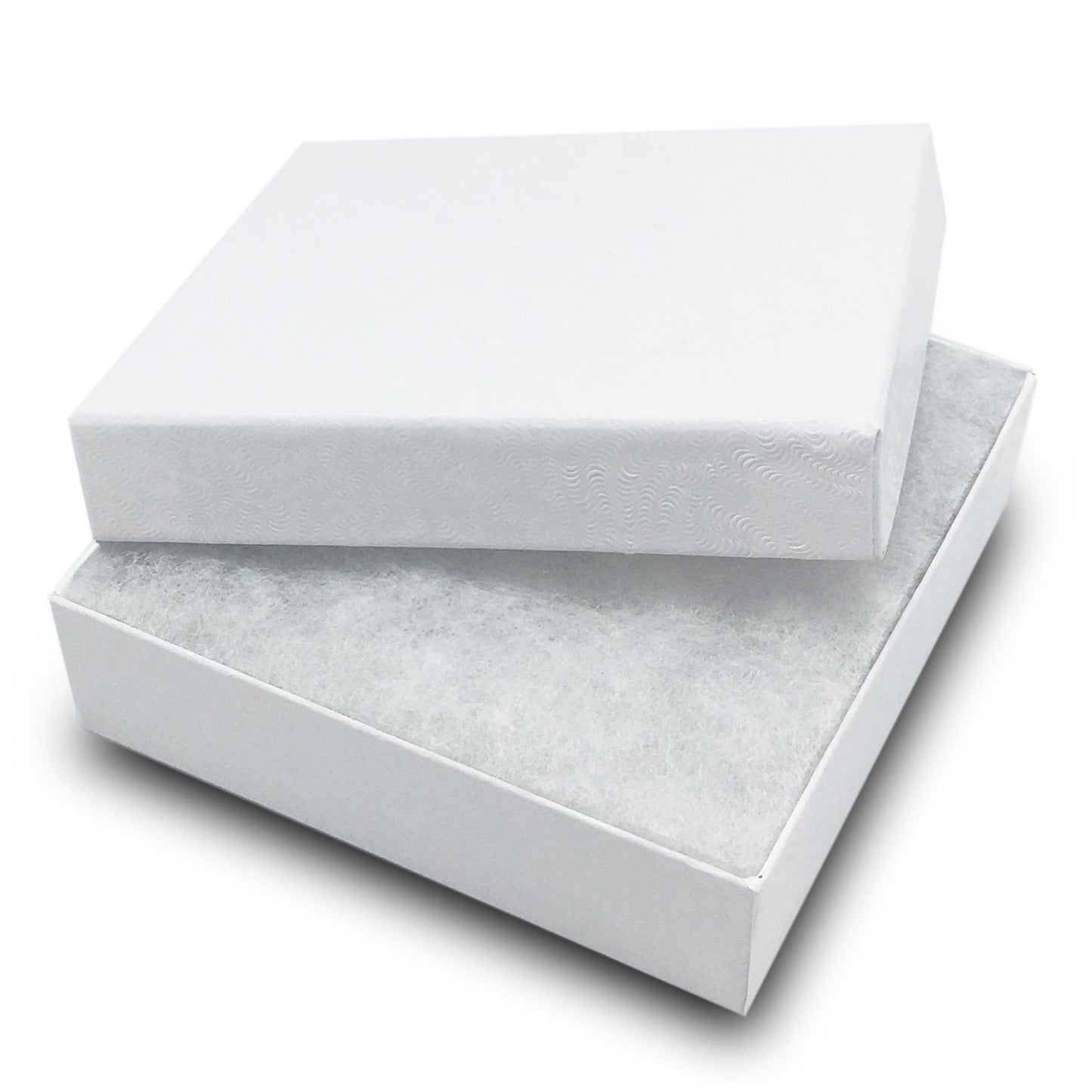 3 1/2" x 3 1/2" x 1" White Swirl Cotton Filled Paper Box