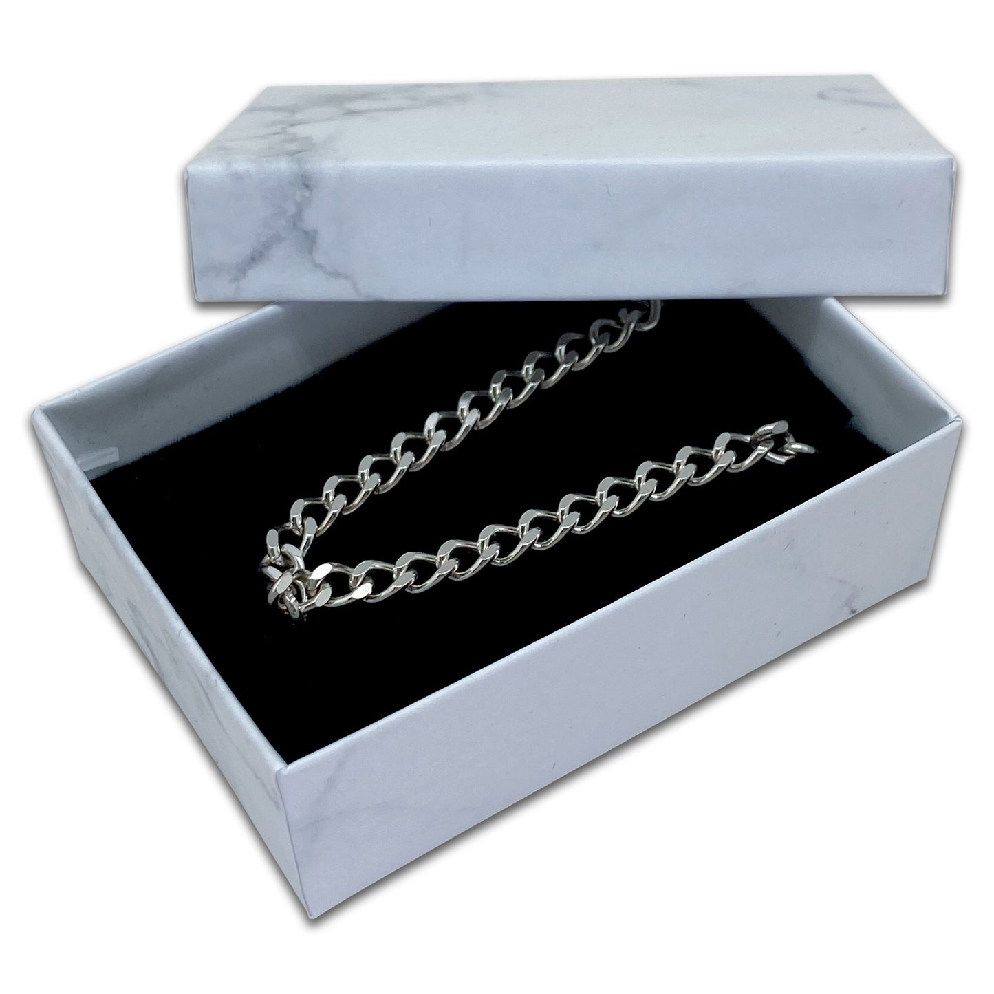 3 1/4" x 2 1/4" White Marble Pendant Paper Box with Black Foam Insert