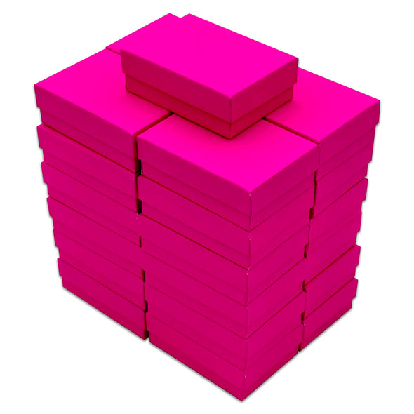 3 1/4" x 2 1/4" x 1" Neon Fuchsia Cotton Filled Paper Box (25-Pack)