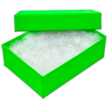 3 1/4" x 2 1/4" x 1" Neon Green Cotton Filled Paper Box