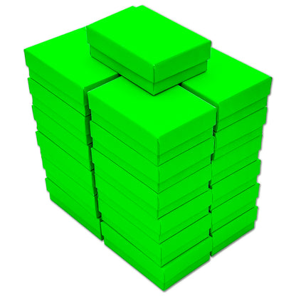 3 1/4" x 2 1/4" x 1" Neon Green Cotton Filled Paper Box