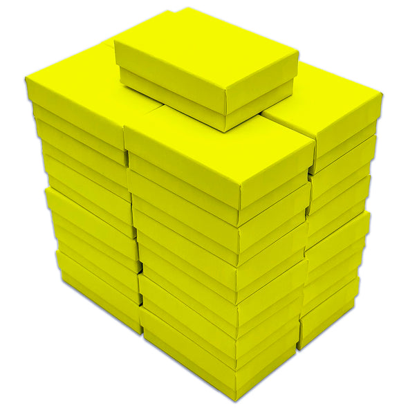 3 1/4" x 2 1/4" x 1" Neon Yellow Cotton Filled Paper Box (25-Pack)