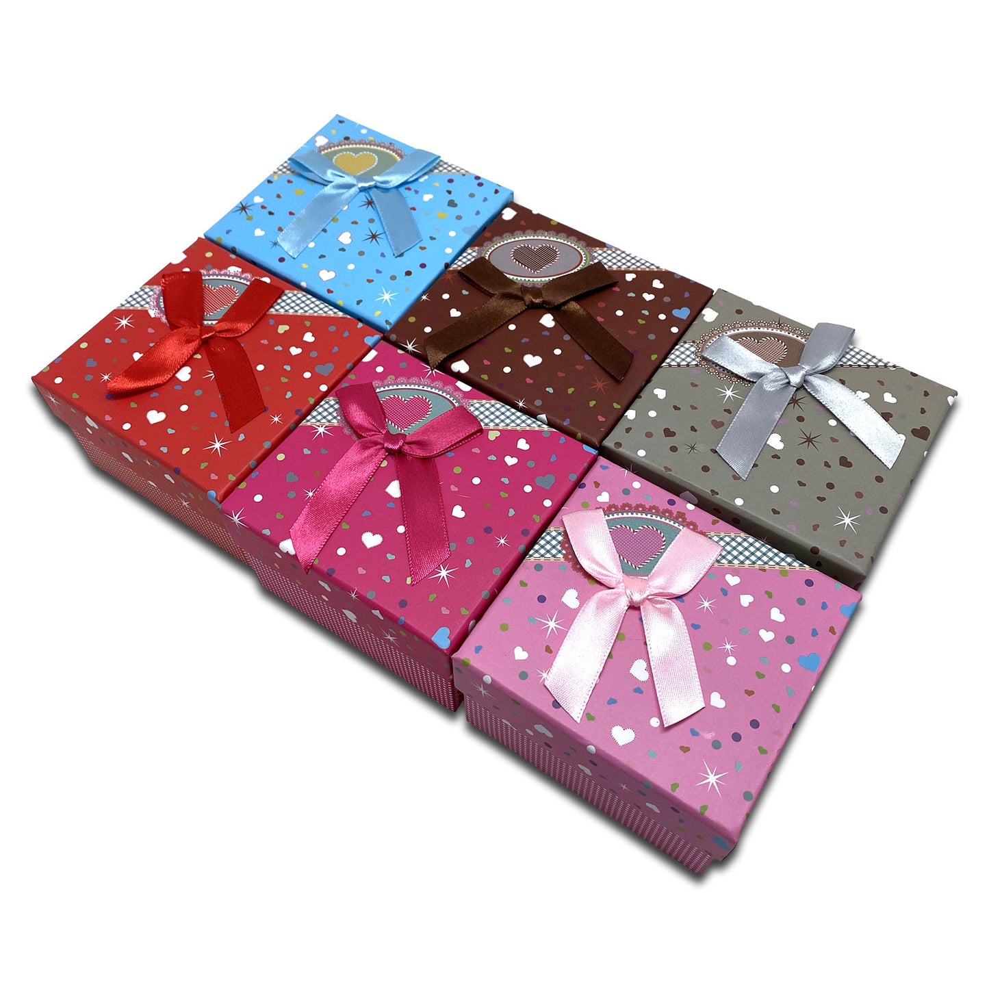 3 1/4" x 3 1/4" 6-Pack of Assorted Color Cardboard Watch Bracelet Ribbon Bow Jewelry Boxes