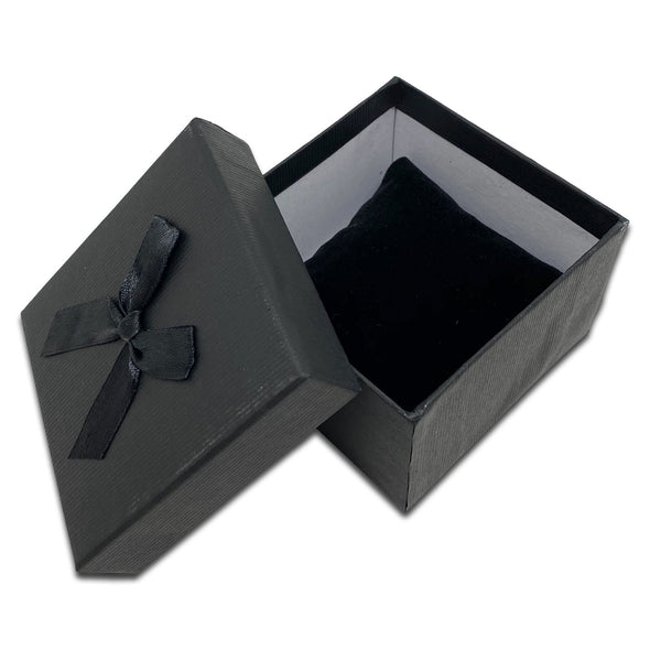 3 1/4" x 3 1/4" Black Cardboard Watch Bracelet Ribbon Bow Jewelry Box