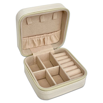 3 3/4" x 3 3/4" Cream White Portable Jewelry Organizer Storage Case