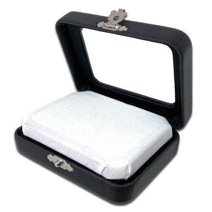 3 5/16" x 2 1/2" Black Leatherette Gem Box with Reversible Velvet Pillow