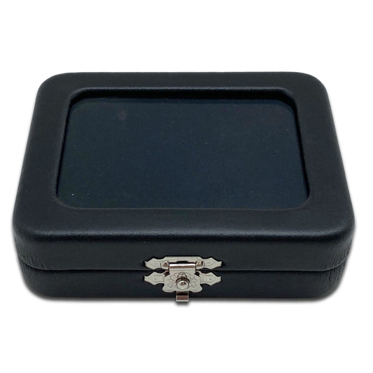3 5/16" x 2 1/2" Black Leatherette Gem Box with Reversible Velvet Pillow