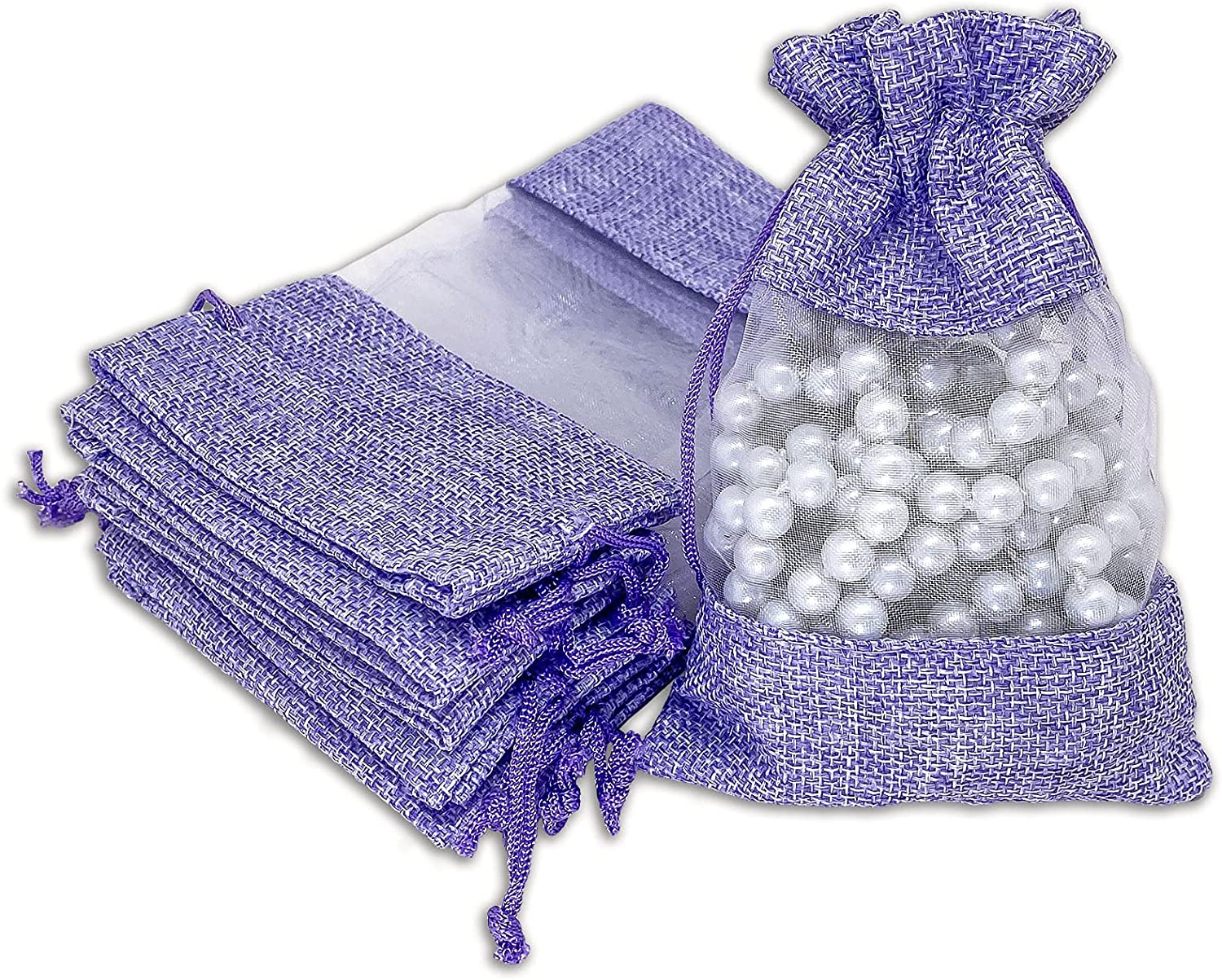 3 1/2" x 5 1/2" Linen Burlap and Sheer Organza Lavender Gift Bag