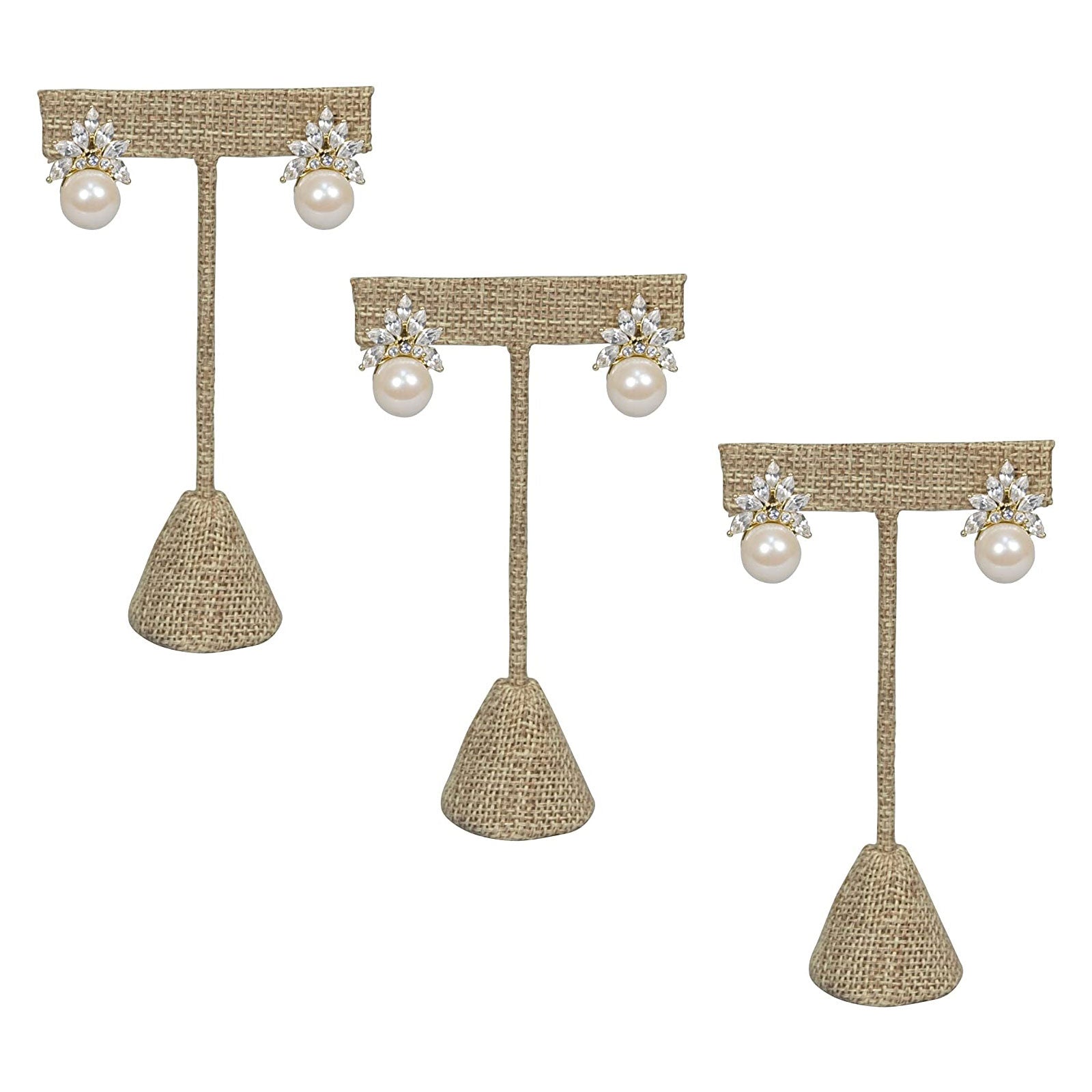 3 Pack of 5 3/4" Burlap T-Shape Earring Display Stands