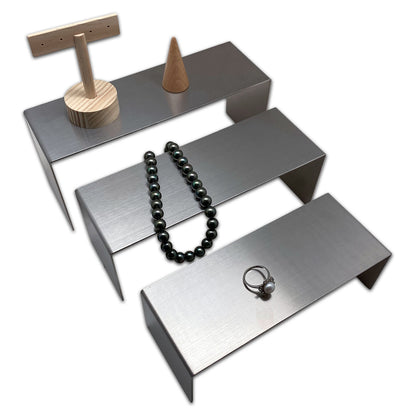 3 Piece Brushed Metal Jewelry Display Riser Set