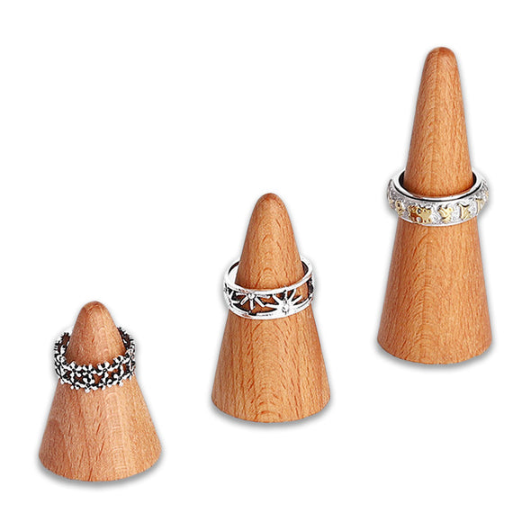 3 Piece Natural Beech Wood Cone Ring Holders