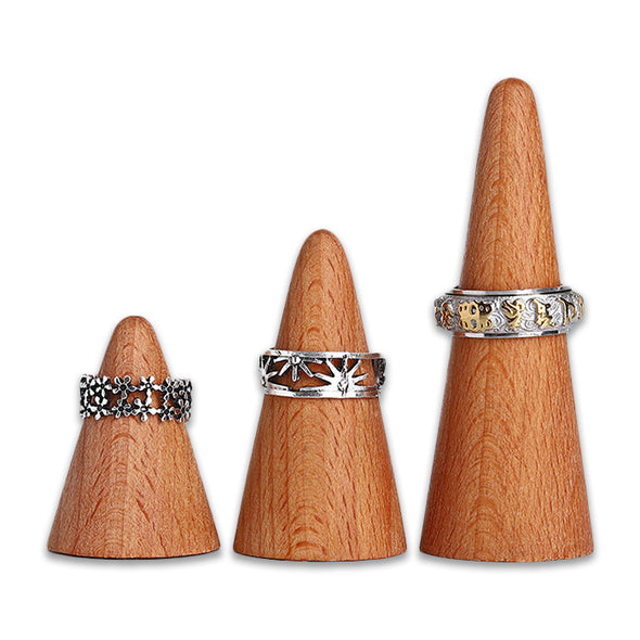 3 Piece Natural Beech Wood Cone Ring Holders