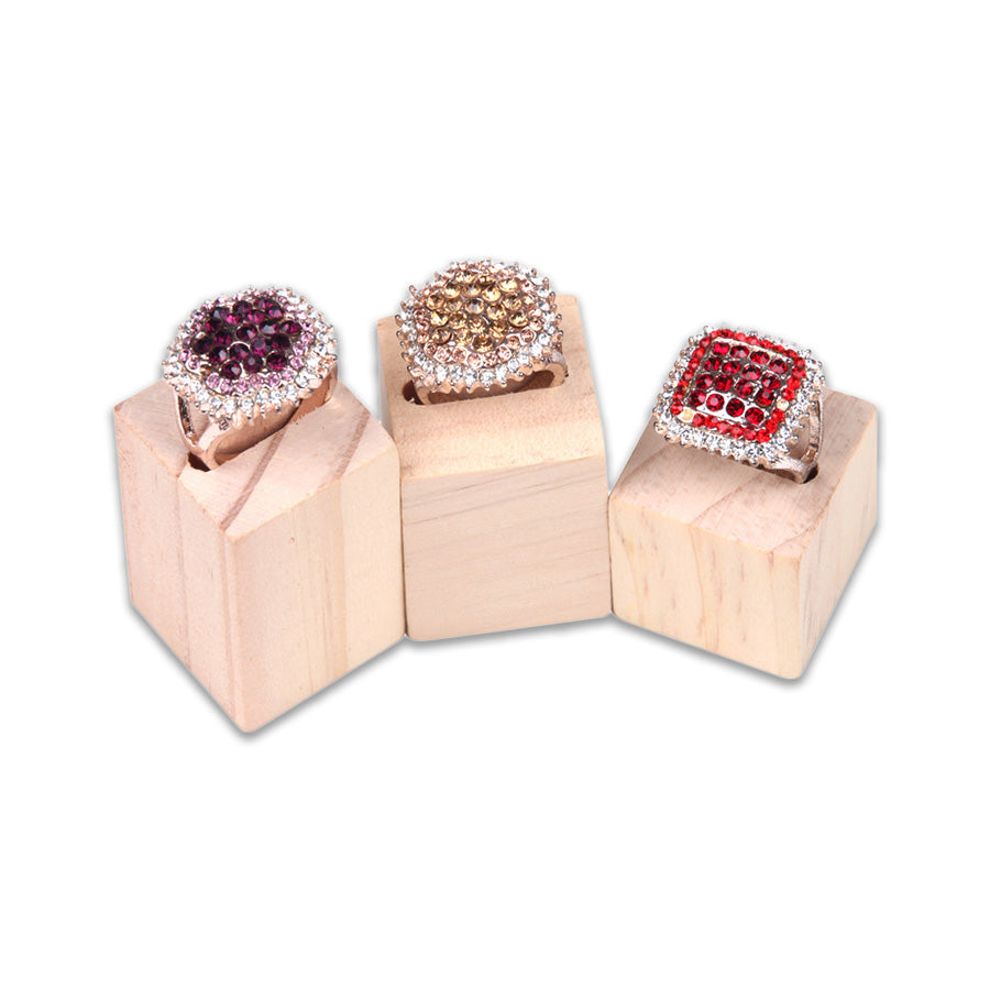 3 Piece Tiered Natural Wood Jewelry Display Ring Stands
