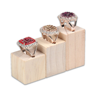 3 Piece Tiered Natural Wood Jewelry Display Ring Stands