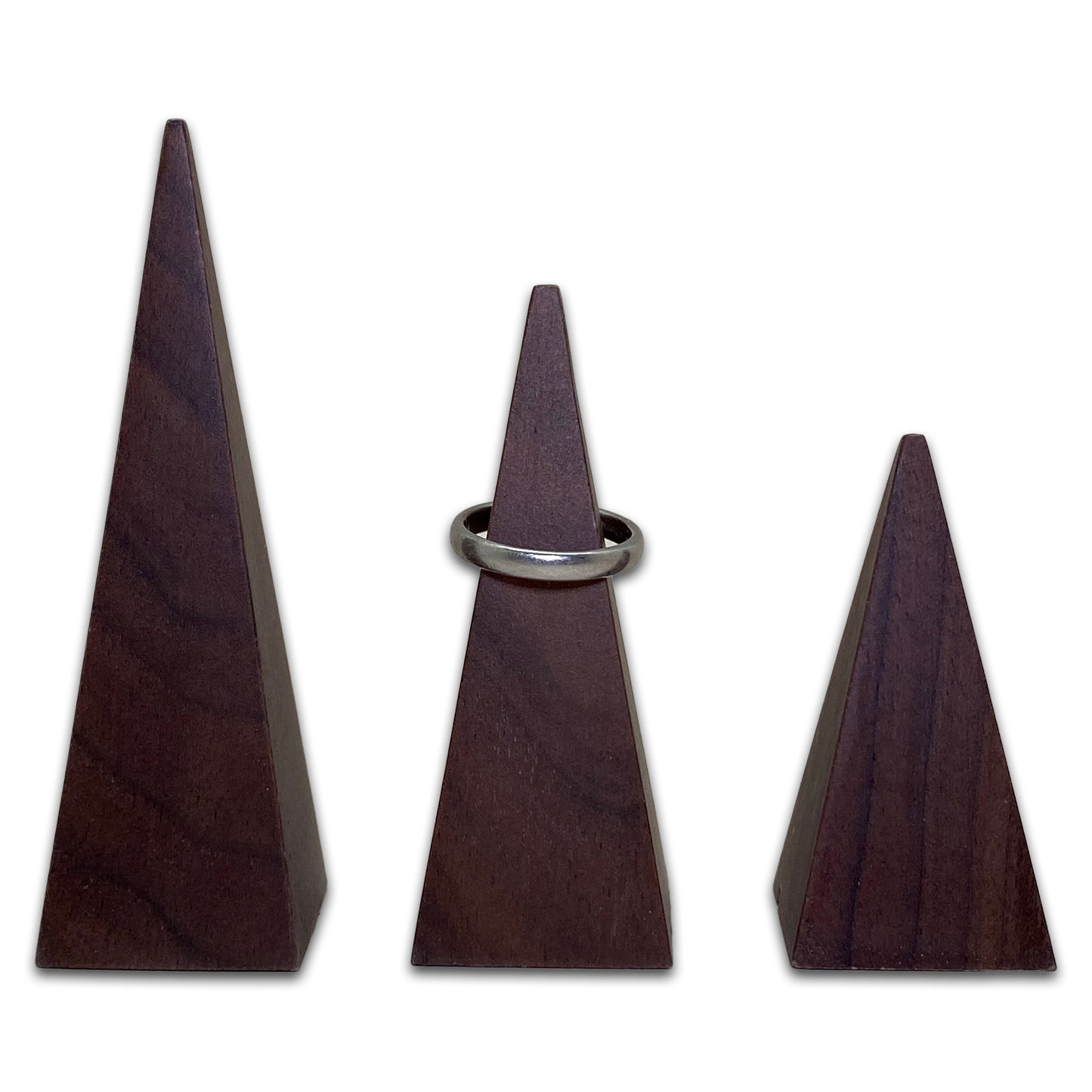 3 Piece Tiered Wood Pyramid Ring Stand Display