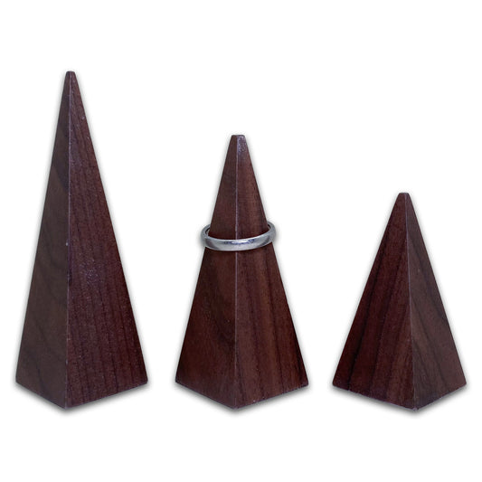 3 Piece Tiered Wood Pyramid Ring Stand Display