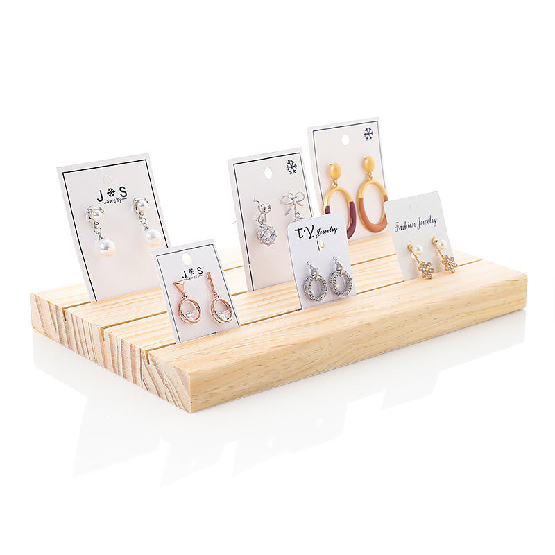 3 Row Natural Wood Earring Card Display Tray